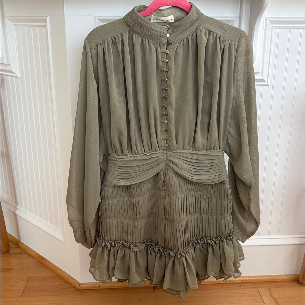 By Together $110 clothing button down fiddle dress ruffles olive green Medium M - Picture 3 of 17